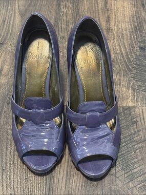 Paolo Glossy Purple Peep-Toe Heels
